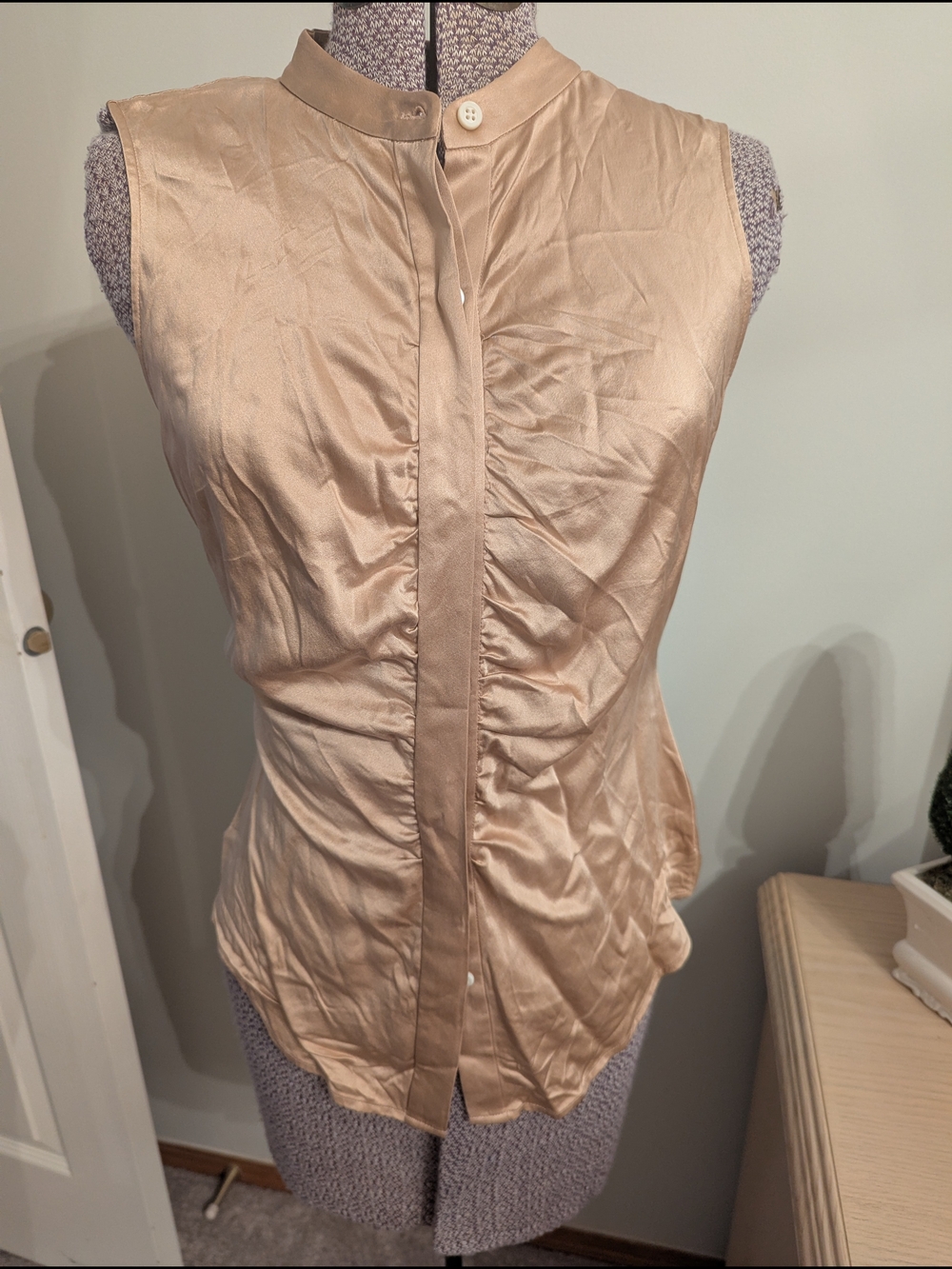 Theory Sleeveless Silk Blouse in Light Nude